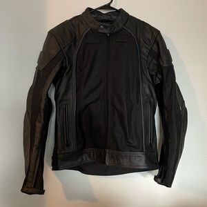 Men’s BILT Black Leather Motorcycle Jacket with Padding, Size 38